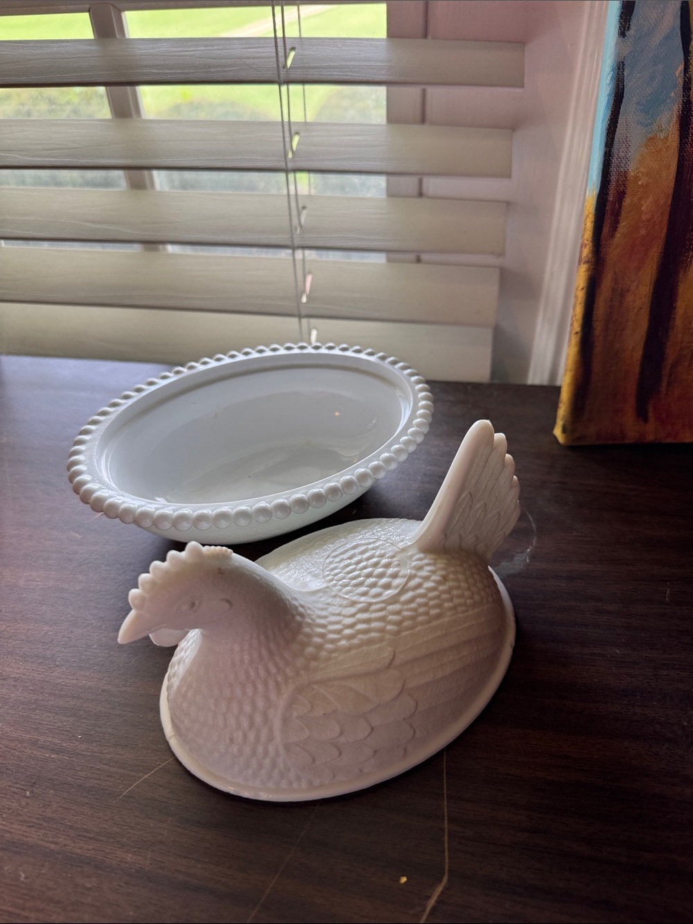 Milk Glass Chicken Candy Dish - Picture 3 of 3